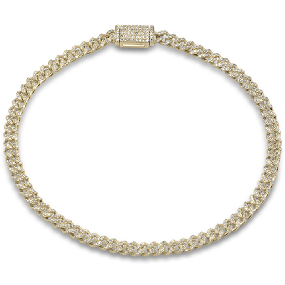 3MM .78ct G SI 14K Yellow Gold Diamond Cuban Bracelet 7" Long