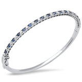 <span style="color:purple">SPECIAL!</span> 2.25ct G SI 14K White Gold Diamond & Blue Sapphire Gemstone Bangle Bracelet