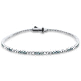 1.85ct G SI 14K White Gold Diamond & Aquamarine Gemstone Tennis Bracelet 7" Long