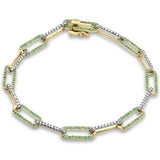 1.36ct G SI 14K Yellow Gold Diamond & Emerald Gemstone Paper Clip Link Bracelet 7" Long
