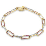1.73ct G SI 14K Yellow Gold Diamond & Ruby Gemstone Paper Clip Link Bracelet 8"Long