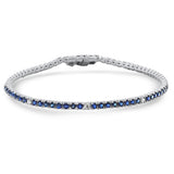 3.56ct G SI 14K White Gold Diamond & Blue Sapphire Tennis Bracelet 7" Long