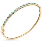 .92ct G SI 14K Yellow Gold Diamond & Emerald Bangel Bracelet  7"