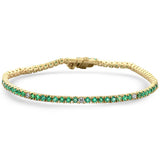 2.67ct G SI 14K Yellow Gold Diamond & Green Emerald Tennis Bracelet 7" Long