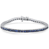 3.40ct G SI 14K White Gold Blue Sapphire Tennis Bracelet 6.5" Long