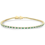 1.88ct G SI 14K Yellow Gold Diamond & Emerald Tennis Bracelet 7" Long