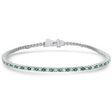 1.88ct White Gold Diamond & Emerald Gemstone Tennis Bracelet 7" Long