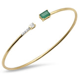 .69ct G SI 14K Yellow Gold Diamond & Emerald Gemstones Open Bangle Bracelet 56mm