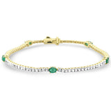 2.40ct G SI 14K Yellow Gold Diamond & Emerald Gemstones Tennis Bracelet 7" Long