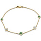 .43ct G SI 14K Yellow Gold Diamond & Emerald Gemstone Flower Chain Bracelet 7" Long