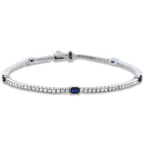 2.57ct G SI 14K White Gold Diamond & Blue Sapphire Gemstone Tennis Bracelet 7" Long