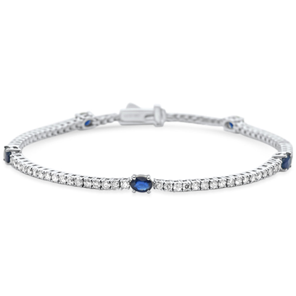 2.71ct G SI 14K White Gold Diamond & Blue Sapphire Gemstone Tennis Bracelet 6.5" Long