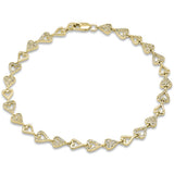.62ct G SI 14K Yellow Gold Diamond Heart Shaped Bracelet 8" Long