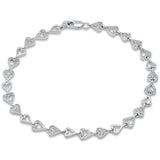 .62ct G SI 14K White Gold Diamond Heart Shaped Bracelet 8" Long