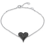 .41ct G SI 14K White Gold Black Diamond Heart Chain Bracelet 7" Long
