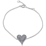 .46ct G SI 14K White Gold Blue Sapphire Gemstones Heart Bracelet 7" Long