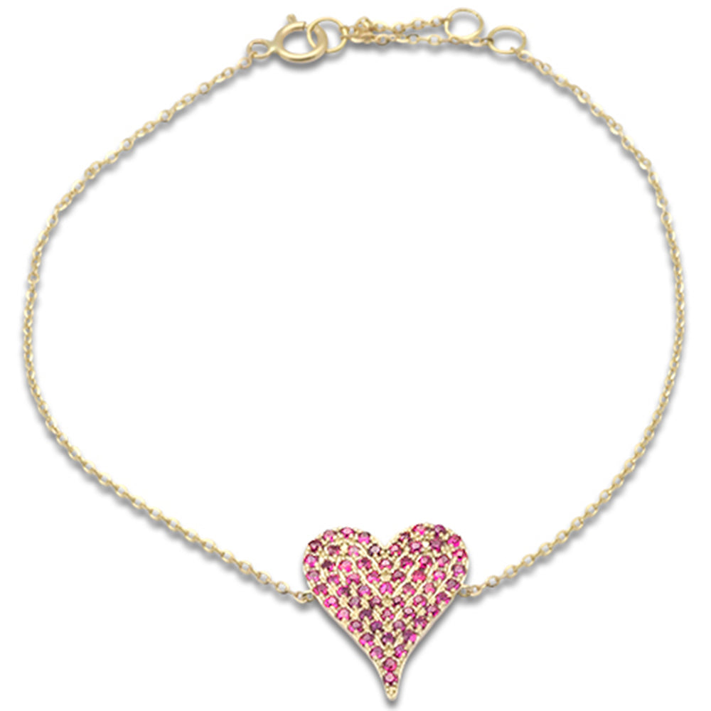 .50ct G SI 14K Yellow Gold Ruby Gemstones Heart Bracelet 7" Long