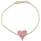 .50ct G SI 14K Yellow Gold Ruby Gemstones Heart Bracelet 7" Long
