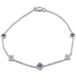 .49ct G SI 14K White Gold Diamond & Blue Sapphire Gemstones Flower Bracelet 7" Long