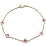 .71ct 14K Yellow Gold Ruby Gemstones Flower Bracelet 7" Long