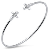 .10ct G SI 14K White Gold Diamond Flexible Cross Open Bangle Bracelet