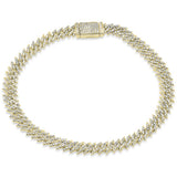 7MM 2.22ct G SI 14K Yellow Gold Round Diamond Spike Cuban Bracelet 8" Long