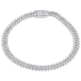 <span style="color:purple">SPECIAL!</span>2.37ct G SI 14K White Gold Round Diamond 7MM Spike Cuban Bracelet 8" Long