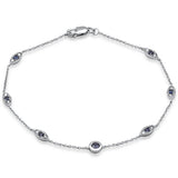 .51ct G SI 14K White Gold Diamond & Blue Sapphire Gemstone Bracelet 7" Long