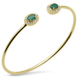 1.04ct G SI 14K Yellow Gold Diamond & Green Emerald Flexible Open Bangle Bracelet 7"