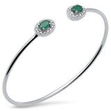 1.04ct G SI 14K White Gold Diamond & Green Emerald Flexible Open Bangle Bracelet 7"