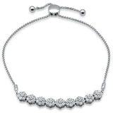 .24ct G SI 14K White Gold Diamond Flower Adjustable Bola Bracelet 7" Long Adjustable