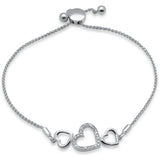 .05ct G SI 14K White Gold Diamond Heart Shapes Adjustable Bola Bracelet 7.25" Long Adjustable