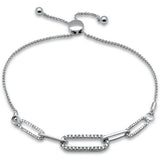 .50ct G SI 14K White Gold Diamond Paperclip Style Adjustable Bola Bracelet 7.25" Long Adjustable