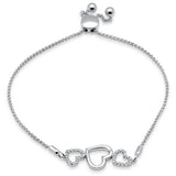 .05ct G SI 14K White Gold Diamond Heart Shape Adjustable Bola Bracelet 7.25" Long Adjustable