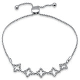 .20ct G SI 14K White Gold Diamond Clover Style Adjustable Bola Bracelet 7.25" Long Adjustable