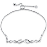 .05ct G SI 14K White Gold Diamond Infinity Adjustable Bola Bracelet 7" Long Adjustable
