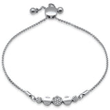 <span style="color:purple">SPECIAL!</span>.09ct G SI 14K White Gold Diamond Adjustable Bola Bracelet 7.25" Long Adjustable