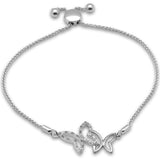 .05ct G SI 14K White Gold Diamond Butterfly Adjustable Bola Bracelet 7.25" Long Adjustable