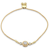 <span style="color:purple">¡ESPECIAL!</span>.12ct G SI 14K Oro Amarillo Diamante Forma Redonda Pulsera Ajustable Bola 7" de Largo Ajustable