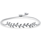 <span style="color:purple">SPECIAL!</span>.10ct G SI 14K White Gold Diamond Leaf Adjustable Bola Bracelet 7.25" Long Adjustable