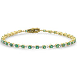 2.96ct G SI 14K Yellow Gold Diamond & Natural Emerald Gemstones Bracelet 7" Long