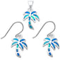 Blue Opal Palm Tree .925 Sterling Silver Earrings & Pendant Set