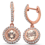 2.67cts 14k Rose Gold Round Morganite & Diamond Drop Dangle Earrings