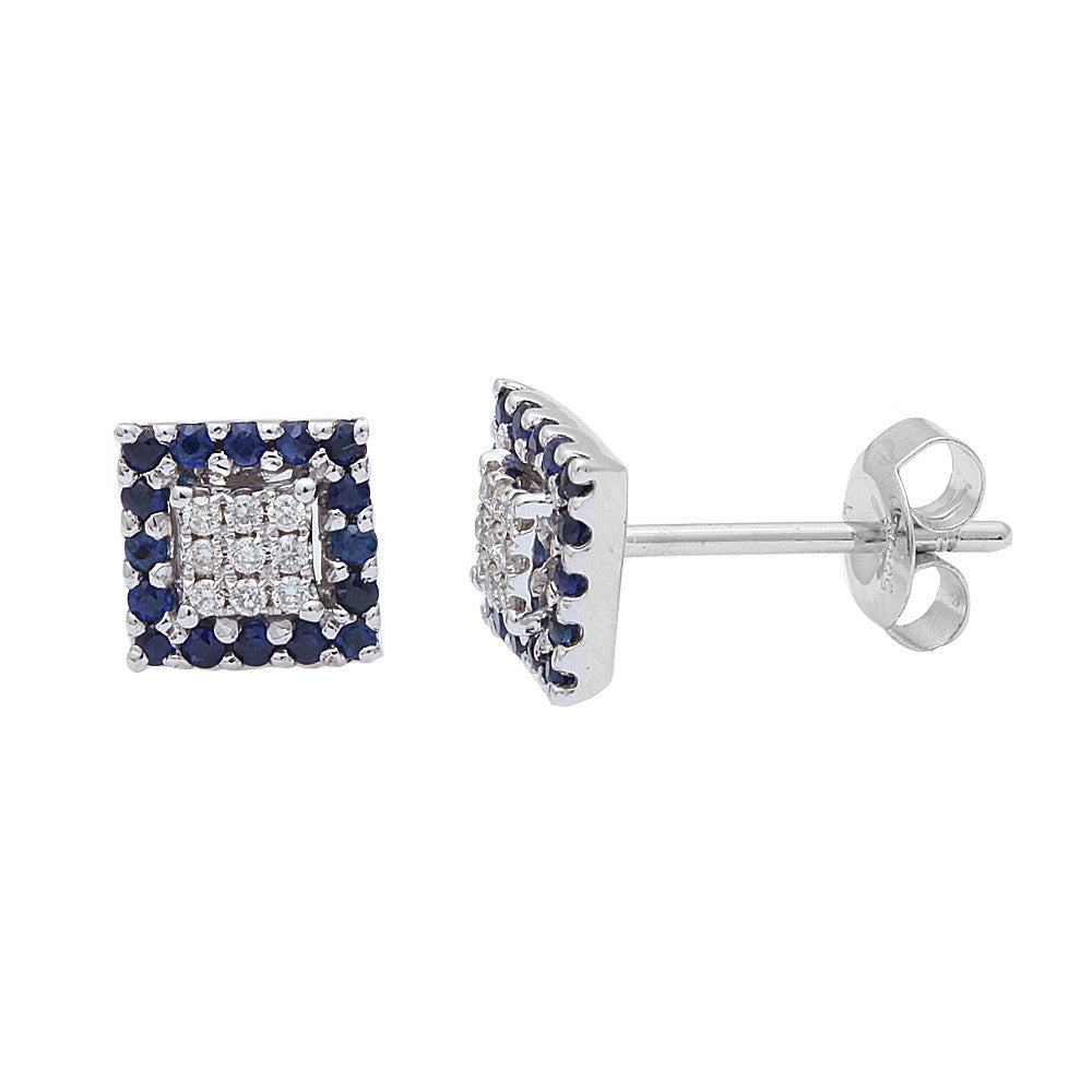 <span>GEMSTONE CLOSEOUT </span>! .30ct Princess Cut Diamond & Blue Sapphire Stud Earrings 14kt White Gold
