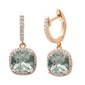 <span>GEMSTONE CLOSEOUT! </span> 3.11cts Cushion Cut Green Amethyst Gemstone & Diamond 14k Yellow Gold Earrings