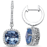 3.02cts Cushion Cut Aquamarine Gemstone & Diamond 14k White Gold Earrings