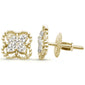 .14ct 14k Yellow Gold Flower Clover Round Diamond Earrings