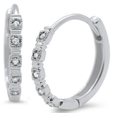 .07ct 14k White Gold Diamond Hoop Huggie Earrings
