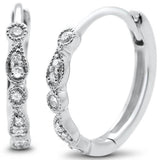 .13ct G SI 14k White Gold Antique Style Hoop Huggie Diamond Earrings