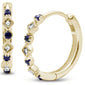 <span style="color:purple">SPECIAL!</span>.16ct 14K Yellow Gold Blue Sapphire & Diamond Hoop Huggie Earrings